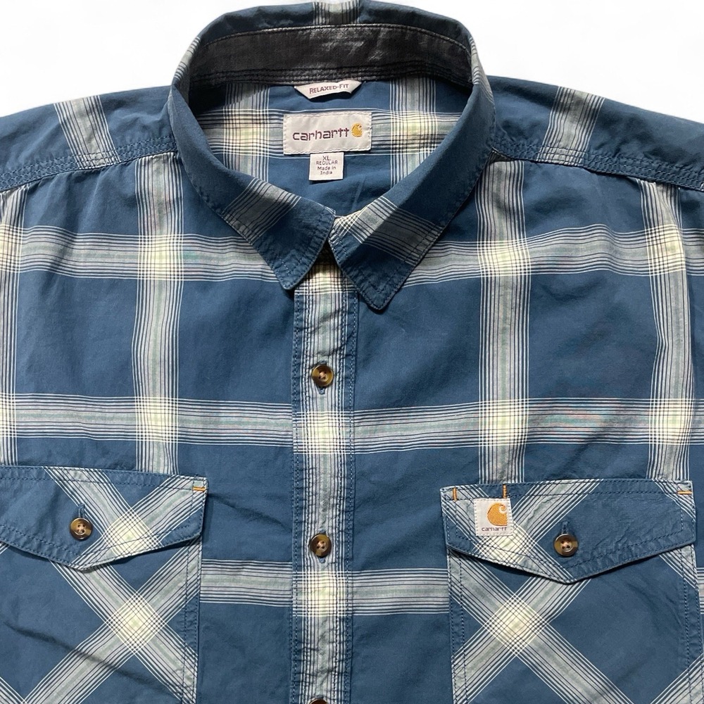 Carhartt Rugged Flex Relaxed Fit Plaid Button Up Short Sleeve Shirt Men's XL